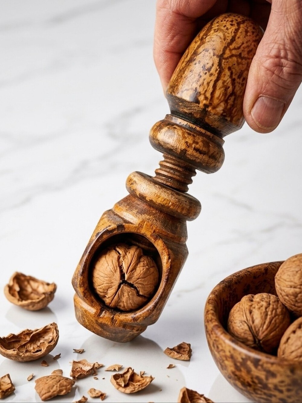 EASY CRACKIN’ Handcrafted Wooden Handheld Screw Type Nutcracker Made In Canada